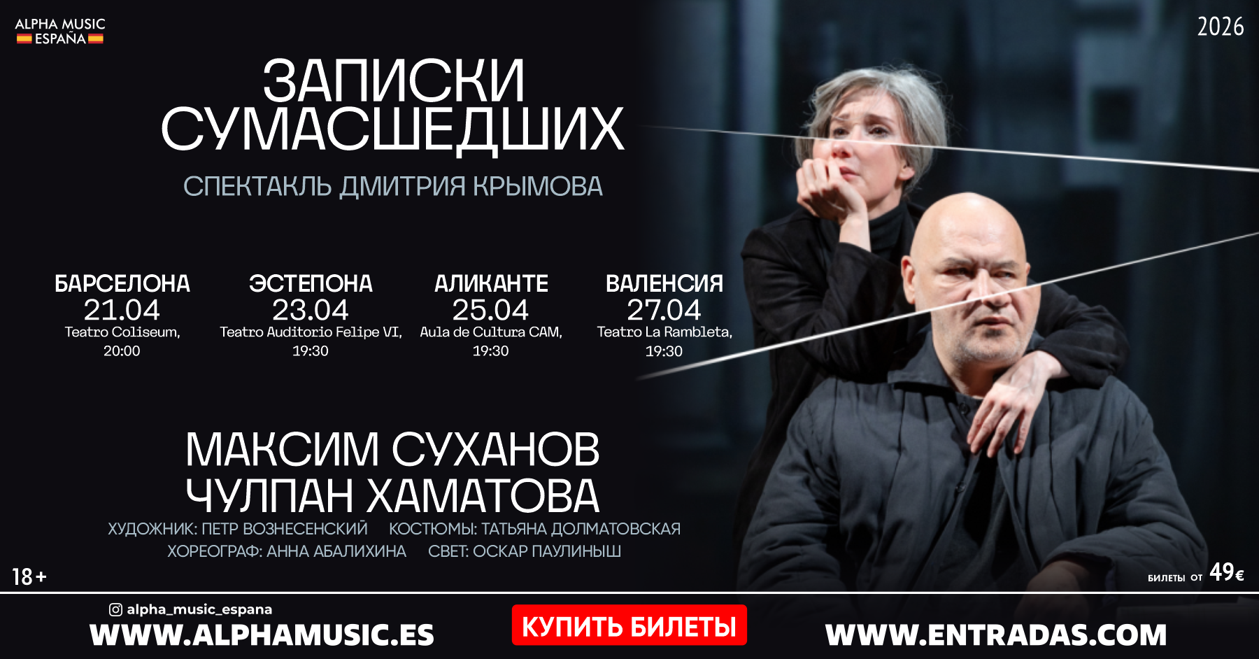 «Записки сумасшедших» с Чулпан Хаматовой и Максимом Сухановым в Барселоне